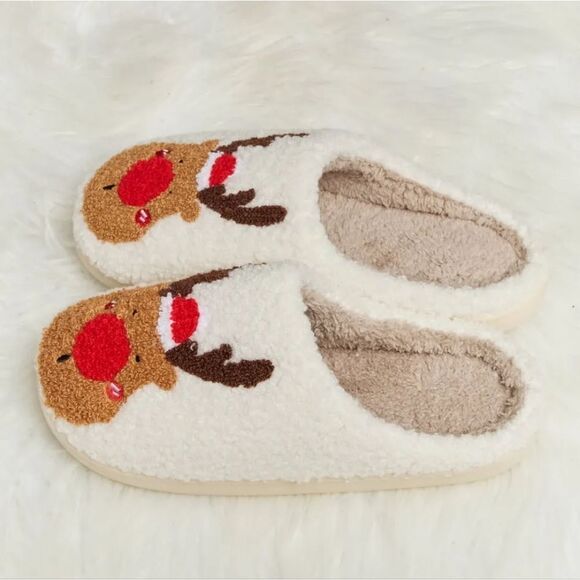 🎄🎄🎄Rudolph Fleece Sherpa Slippers Womens size 6-9 S M L - Picture 3 of 5